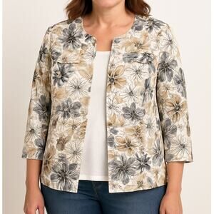 Alfred Dunner Floral Cotton Open‑Front Jacket Size 16 Women Textured Lined